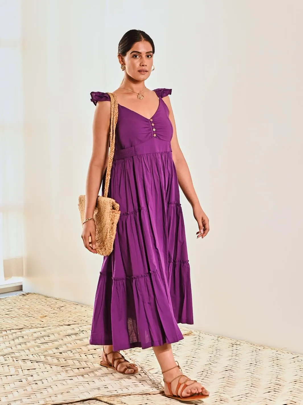 Purple Cotton Sleeveless Maxi Long Dress