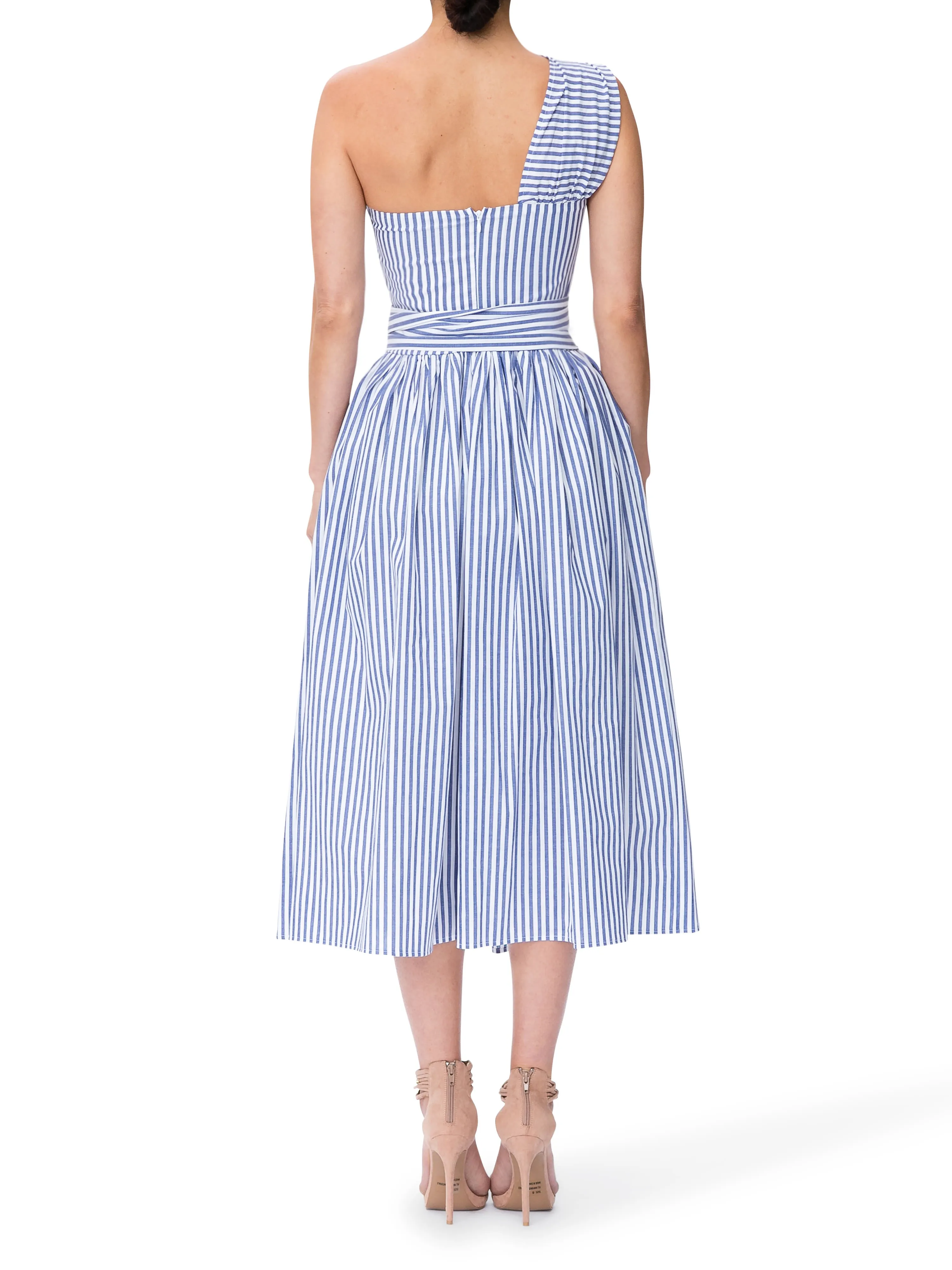 "Monaco" Striped One Shoulder Midi Dress