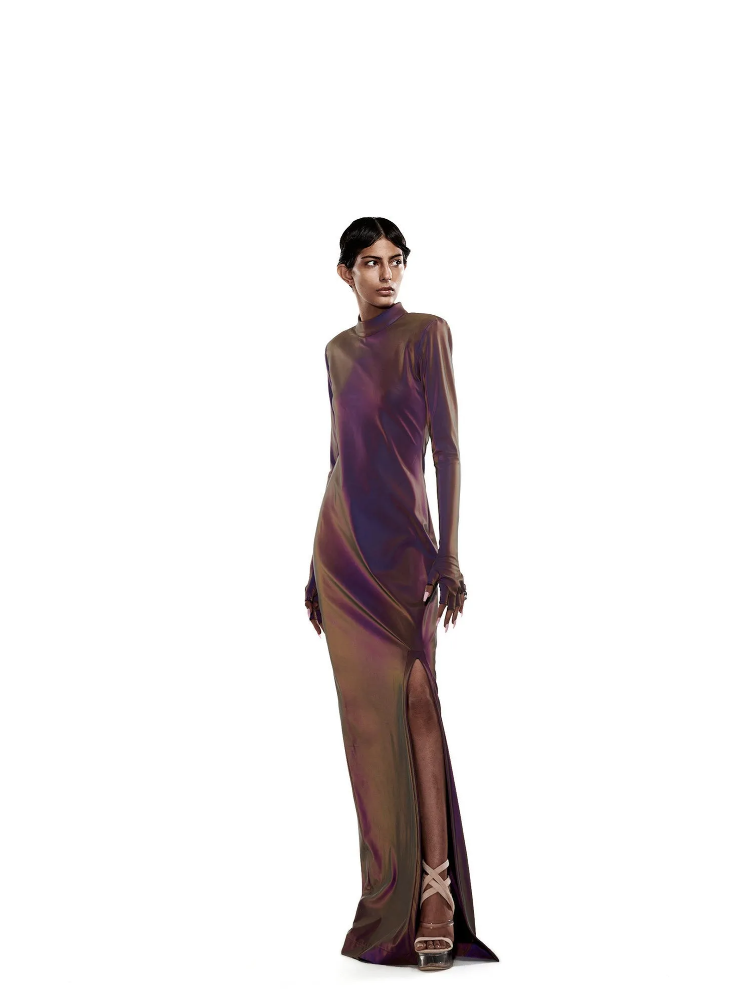 Reflective gloved slip dress