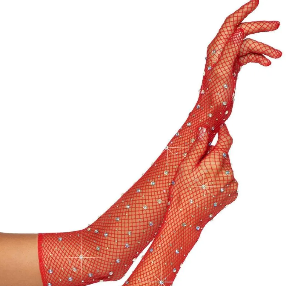 Rhinestone Fishnet Long Gloves