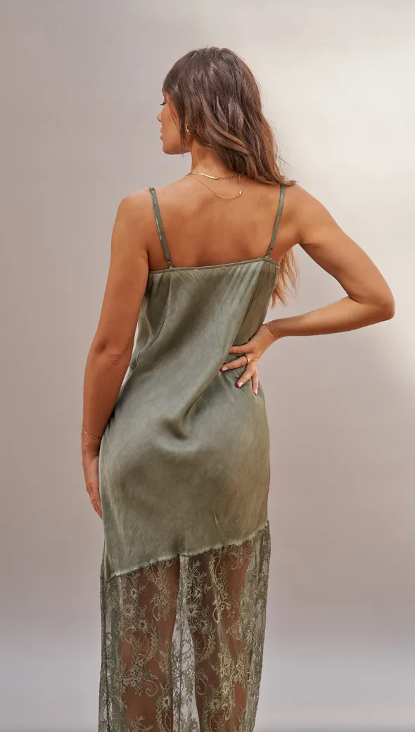 SANDRINE SLIP DRESS - KHAKI