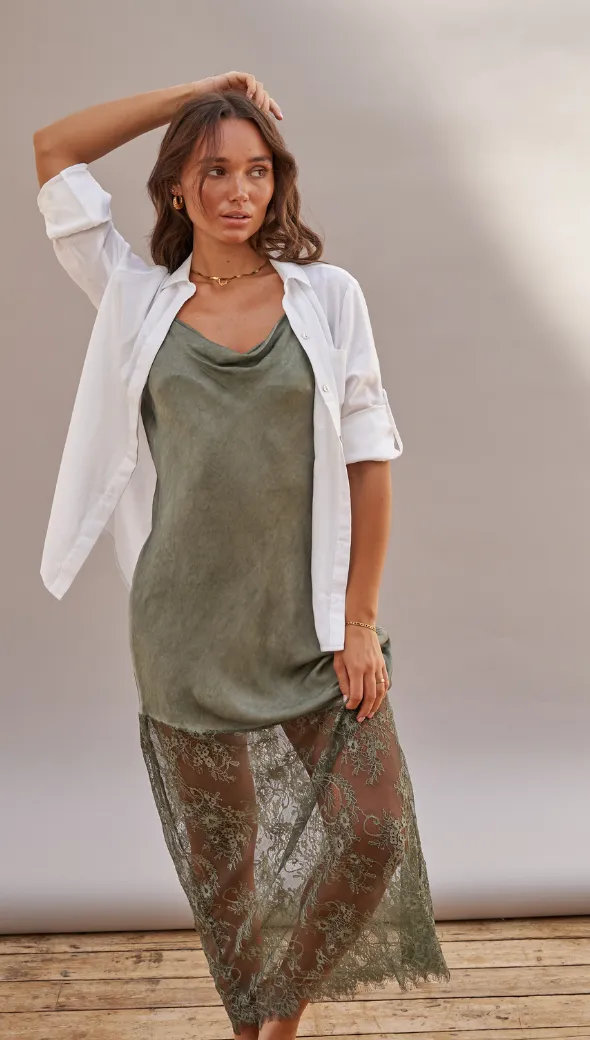SANDRINE SLIP DRESS - KHAKI