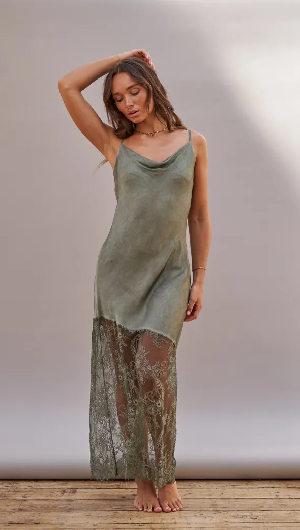 SANDRINE SLIP DRESS - KHAKI