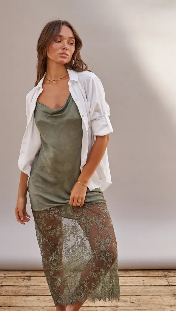 SANDRINE SLIP DRESS - KHAKI