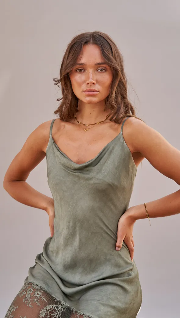 SANDRINE SLIP DRESS - KHAKI