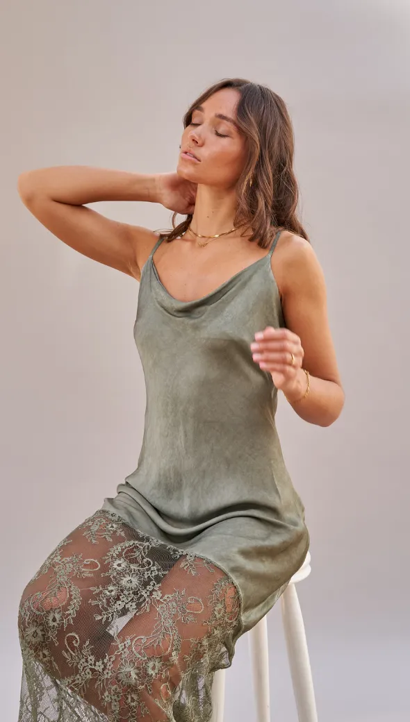 SANDRINE SLIP DRESS - KHAKI