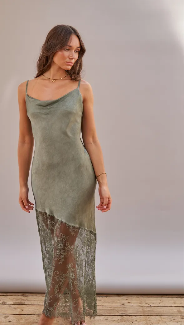 SANDRINE SLIP DRESS - KHAKI