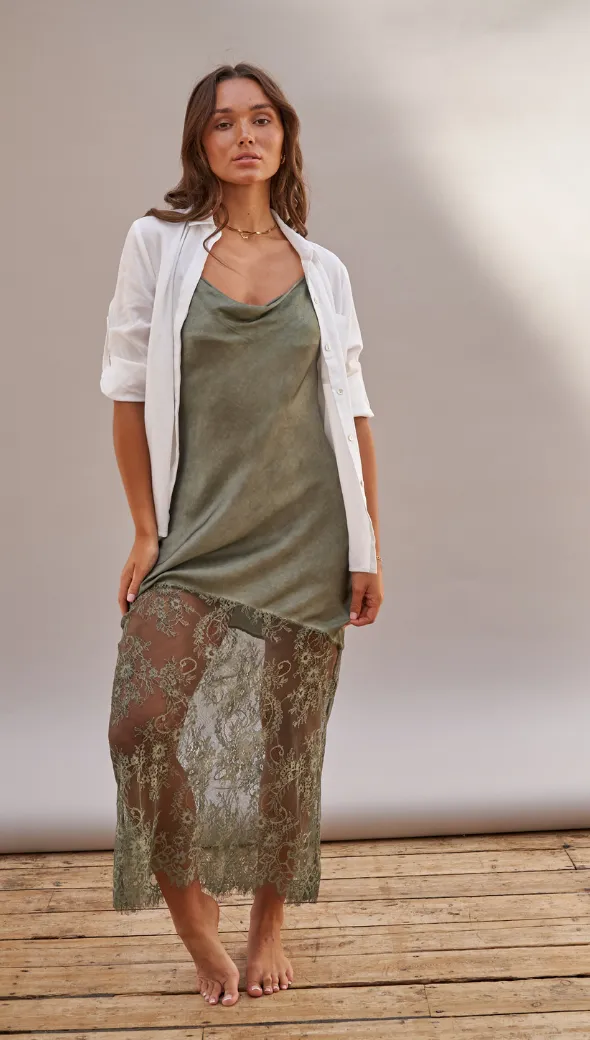SANDRINE SLIP DRESS - KHAKI