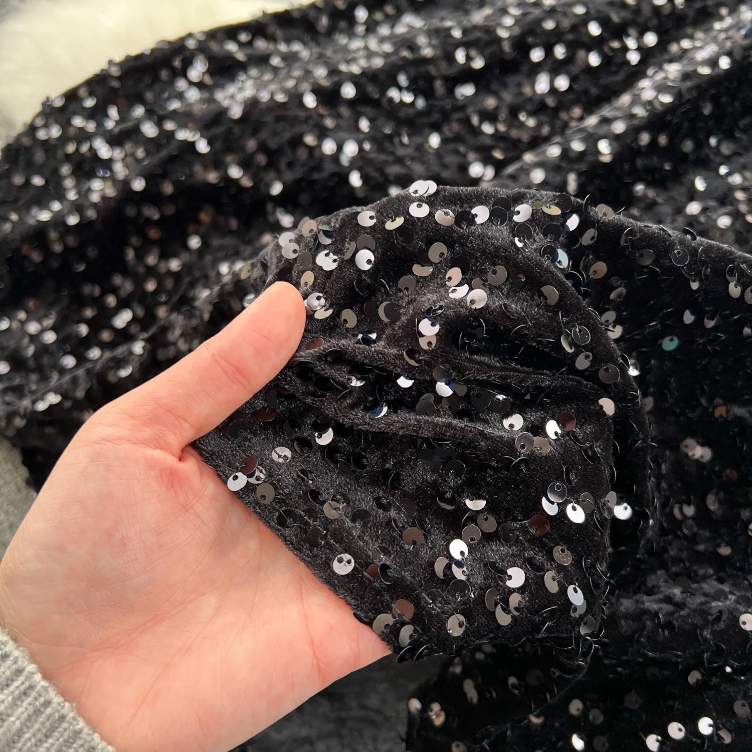 Sequined Backless Black Slip Dress