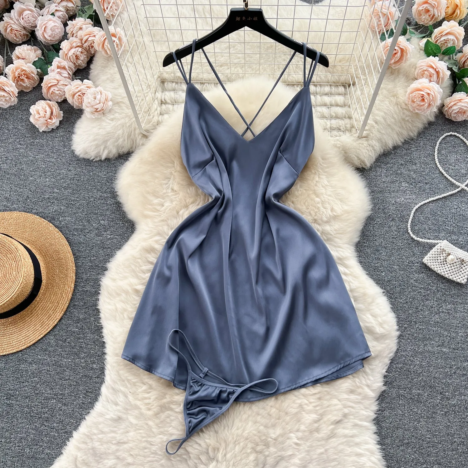 Sexy Backless Satin Slip Dress