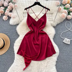 Sexy Backless Satin Slip Dress
