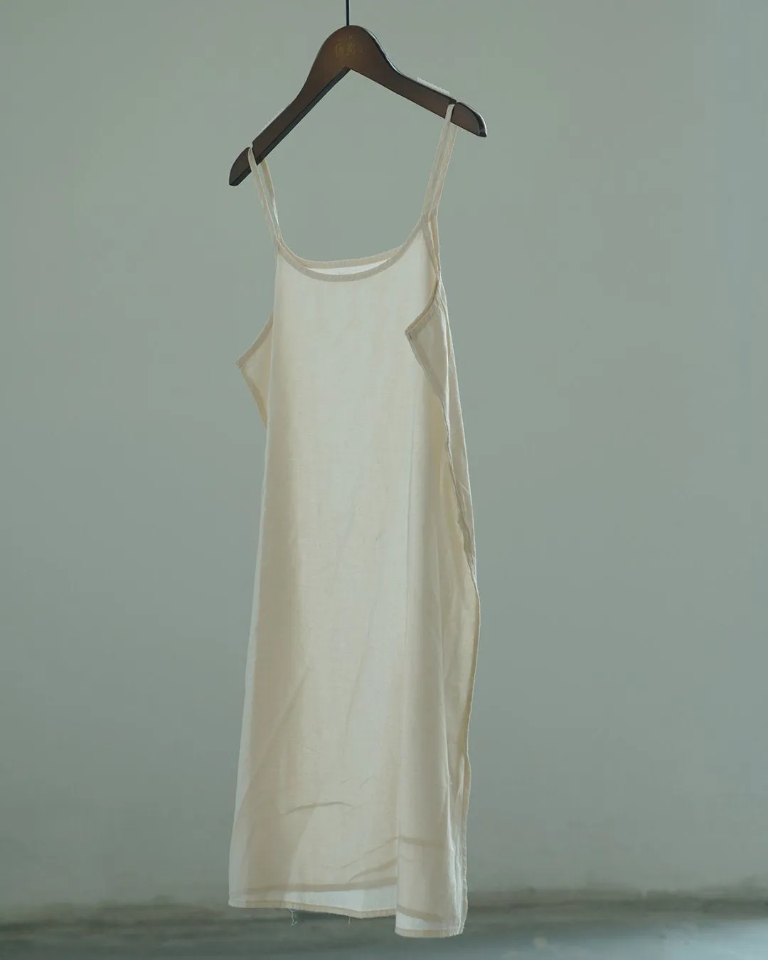 Short Cotton Slip Dress in Beige