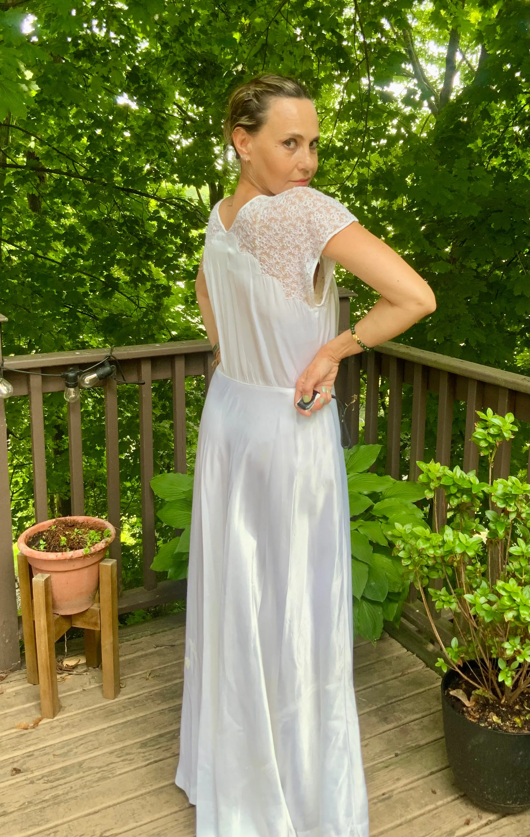 Silk White Bridal Nightgown - 50s