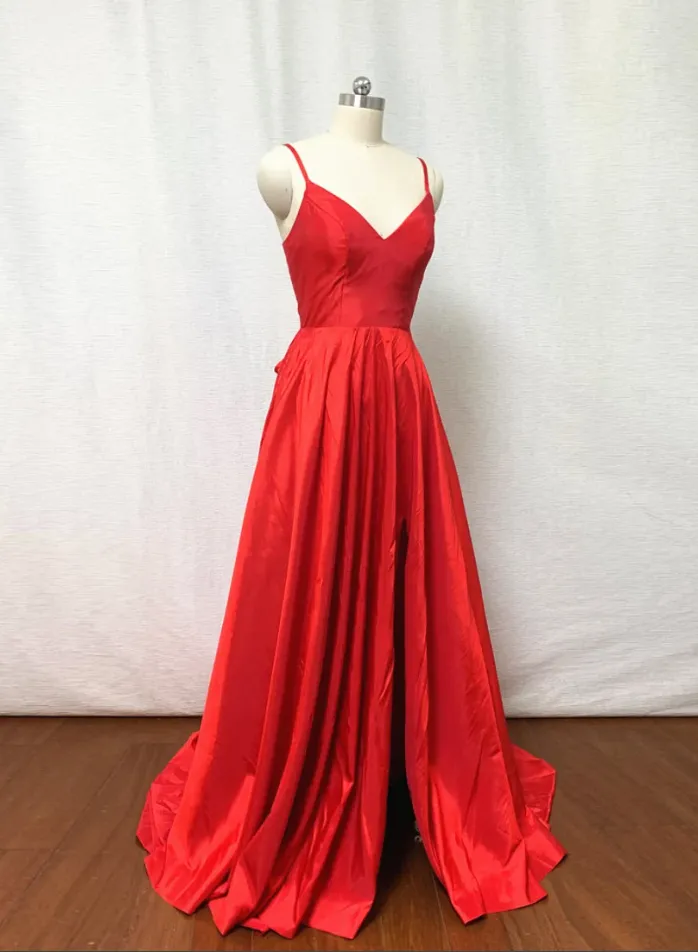 Simple Criss Cross Back Red Prom Dress