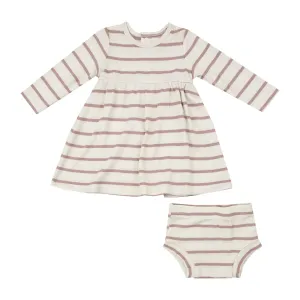 Simple Dress & Bloomer, Ribbed Stripe, Misty Rose