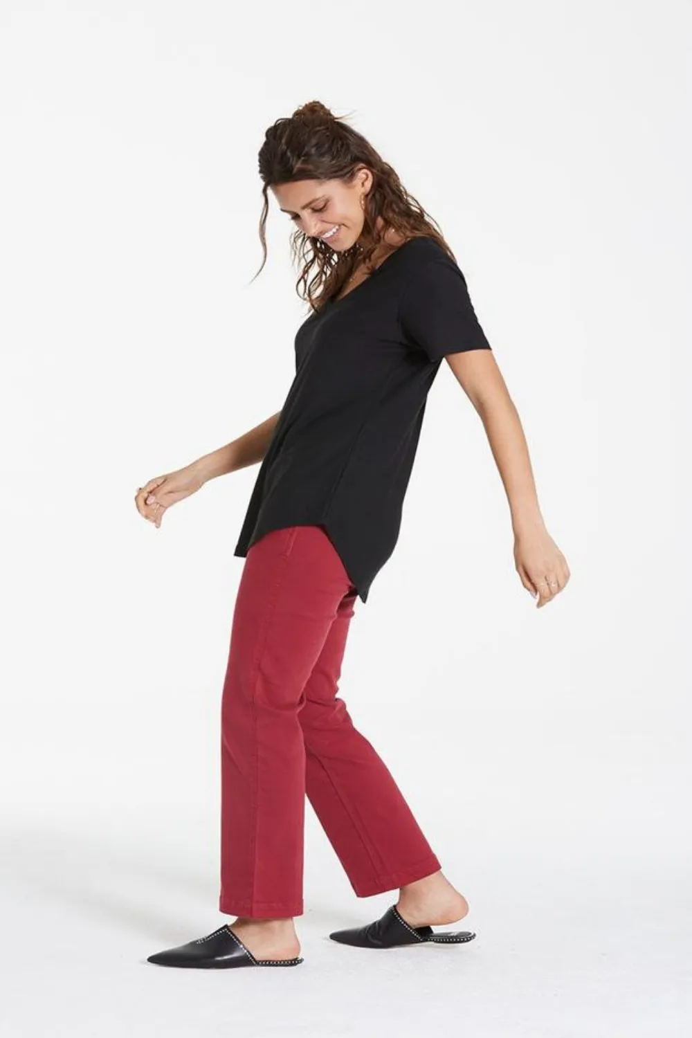 SLUB V-NECK TOP | BLACK