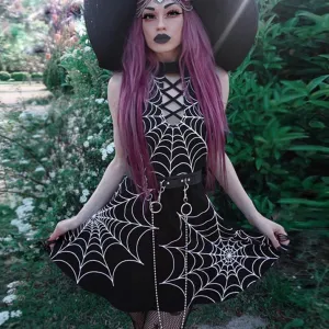 Spider Web Printed Hollow Out Bandage Dress