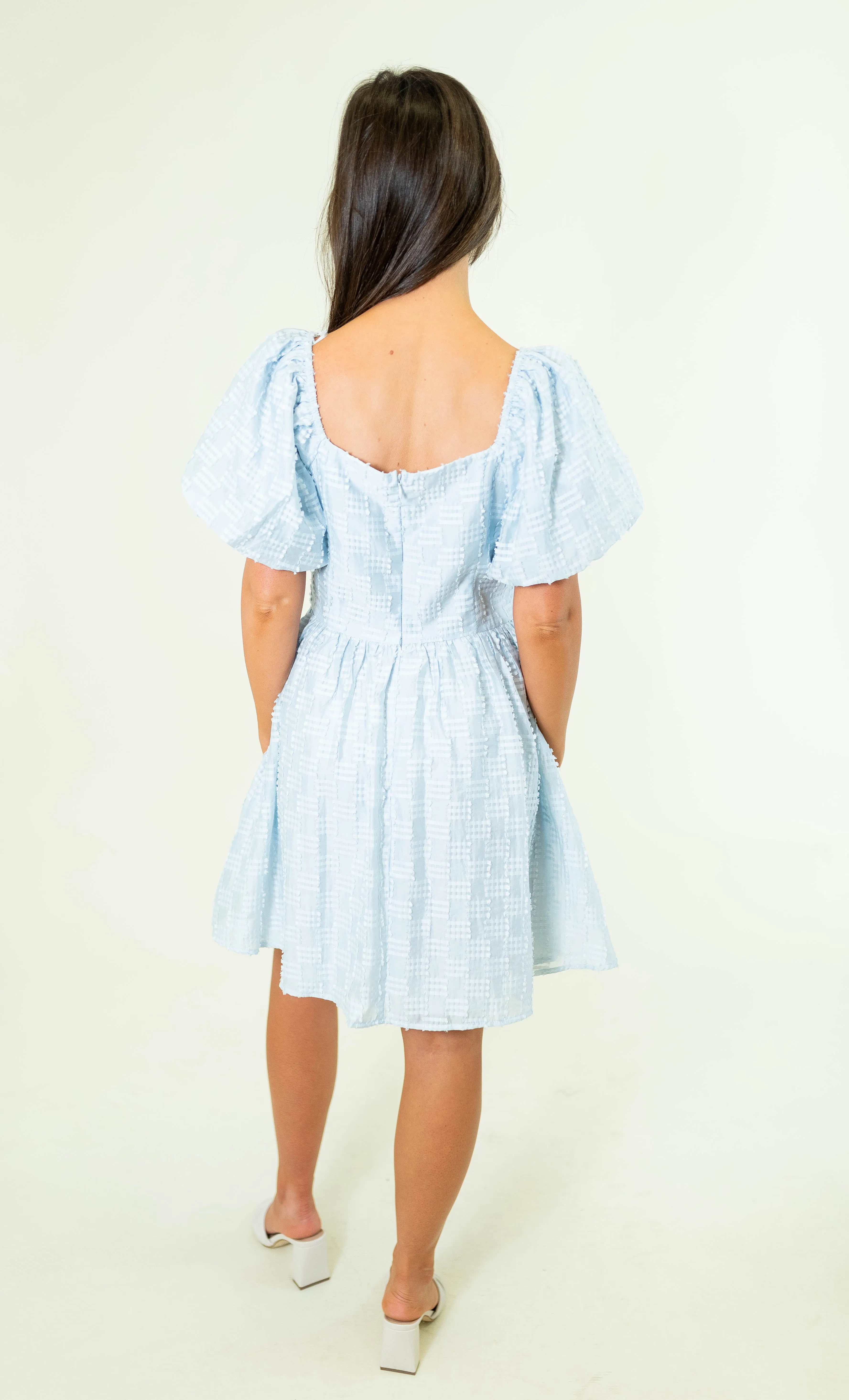 Square Neck Textured Babydoll Dress