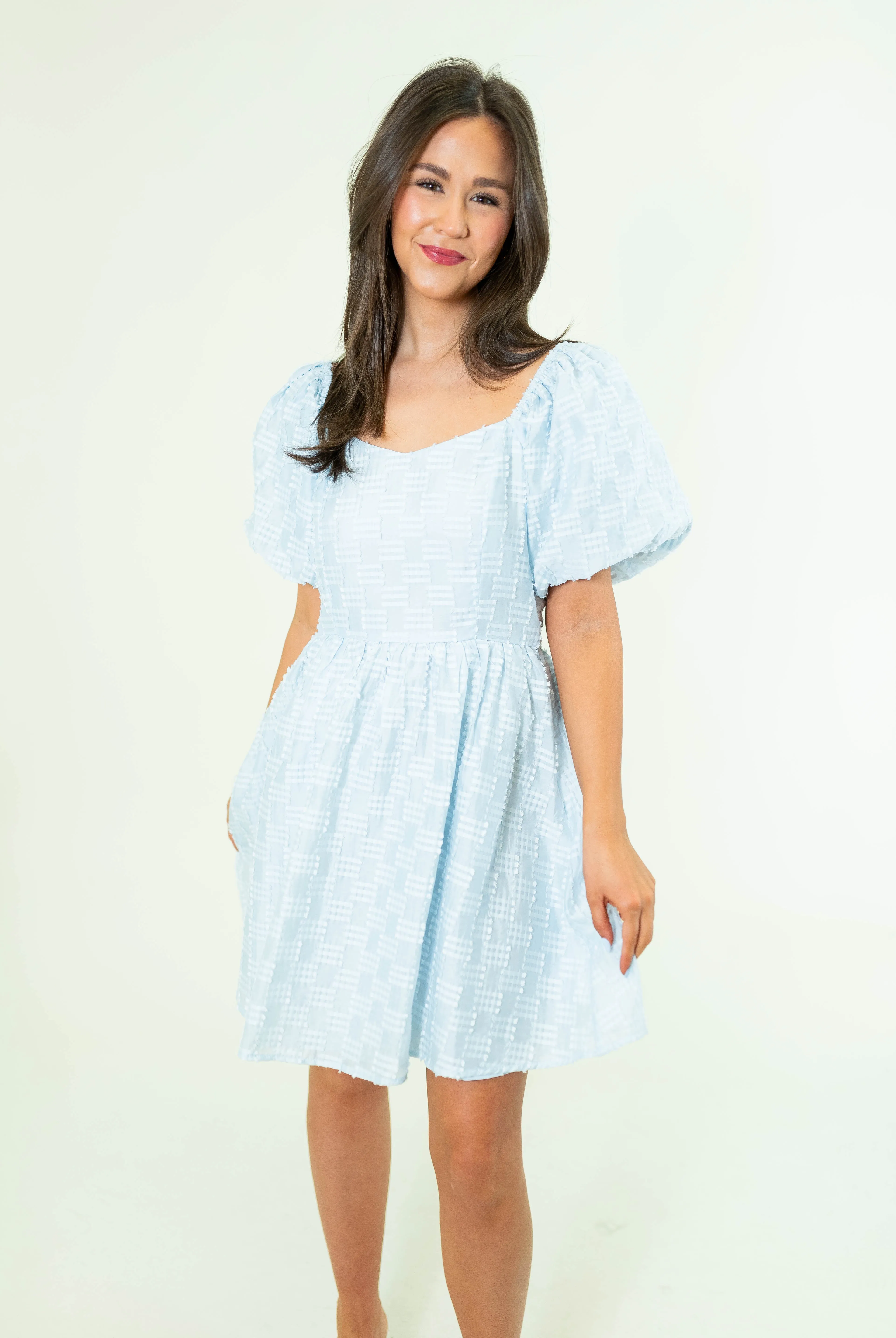 Square Neck Textured Babydoll Dress
