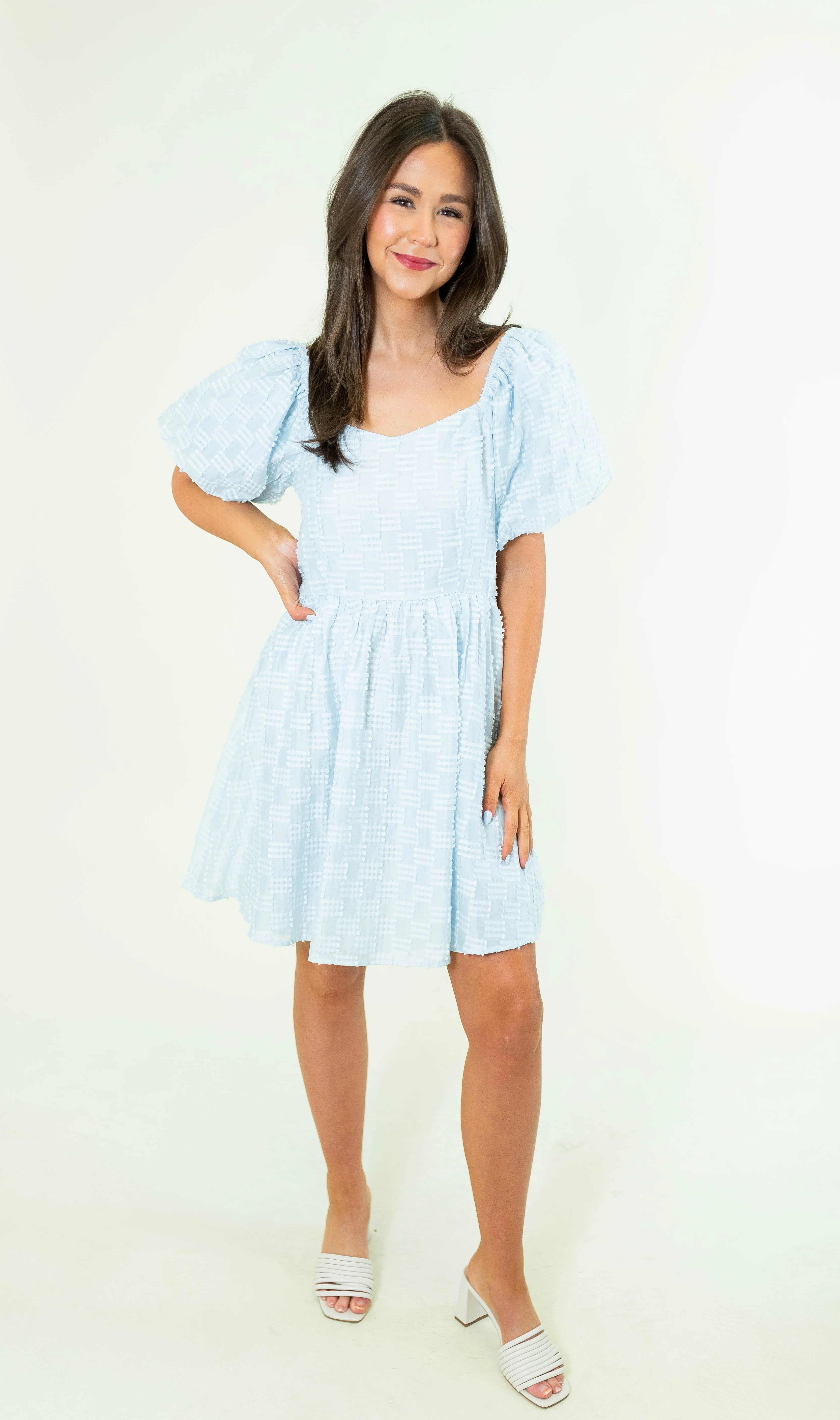 Square Neck Textured Babydoll Dress