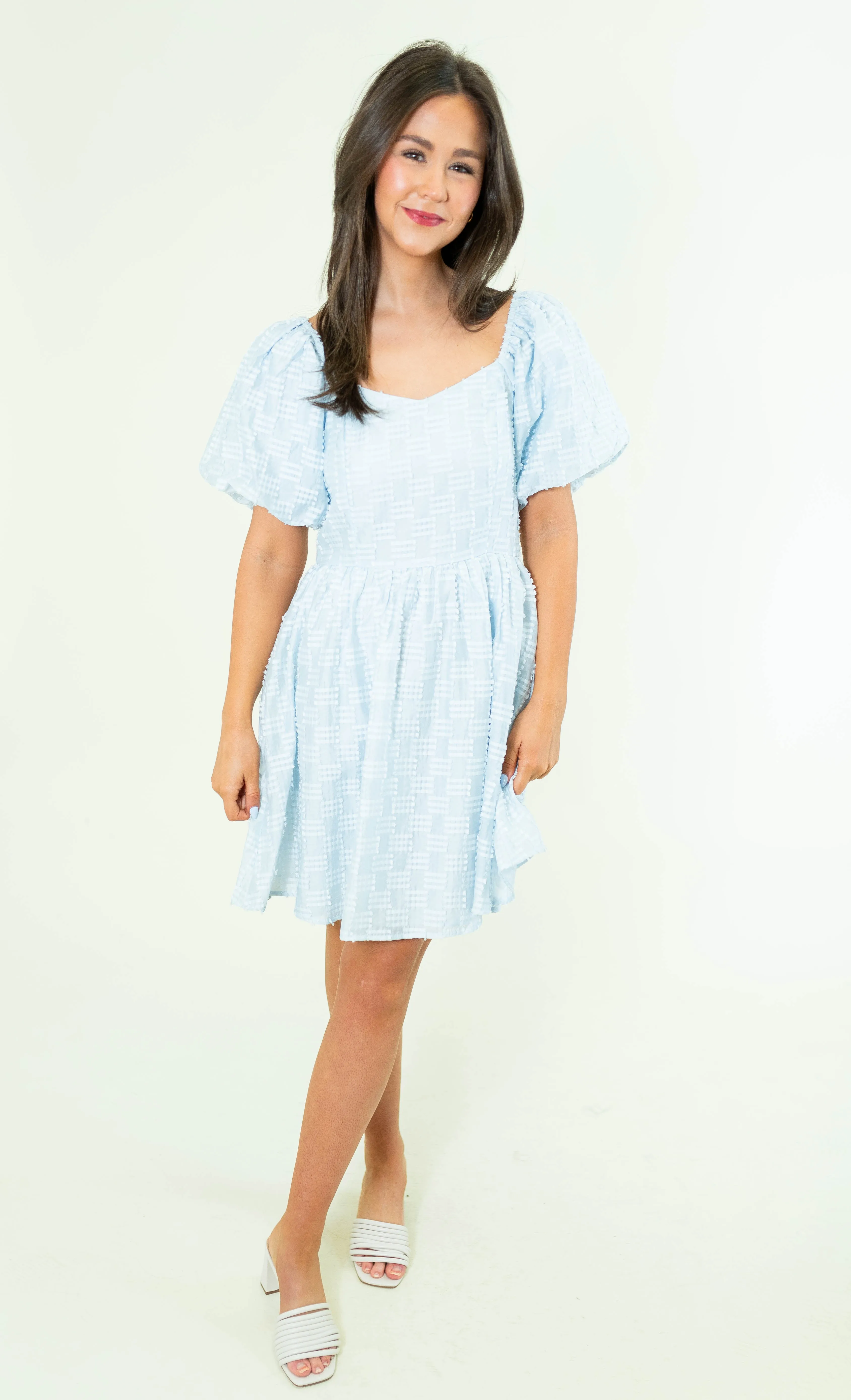 Square Neck Textured Babydoll Dress