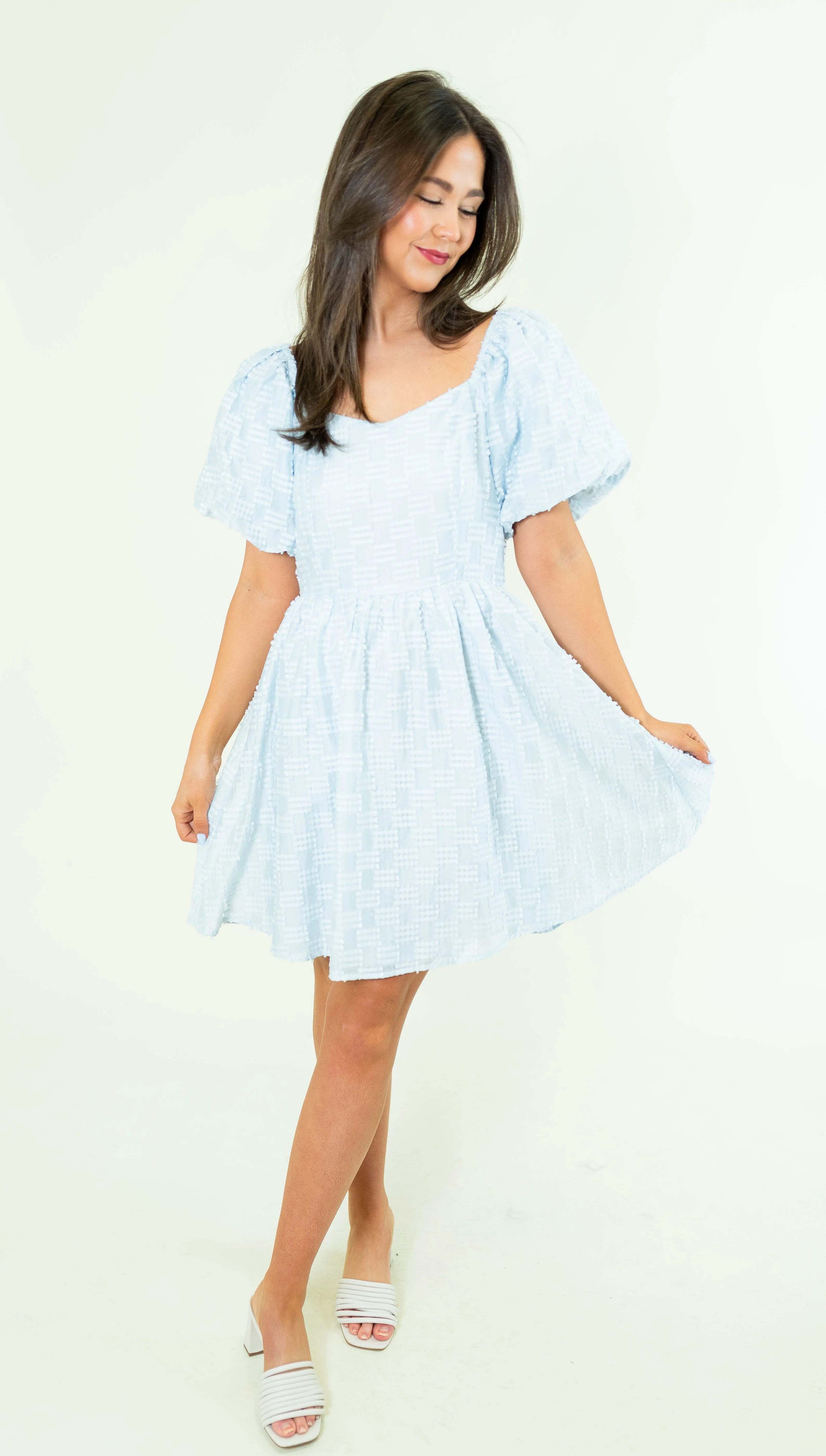Square Neck Textured Babydoll Dress