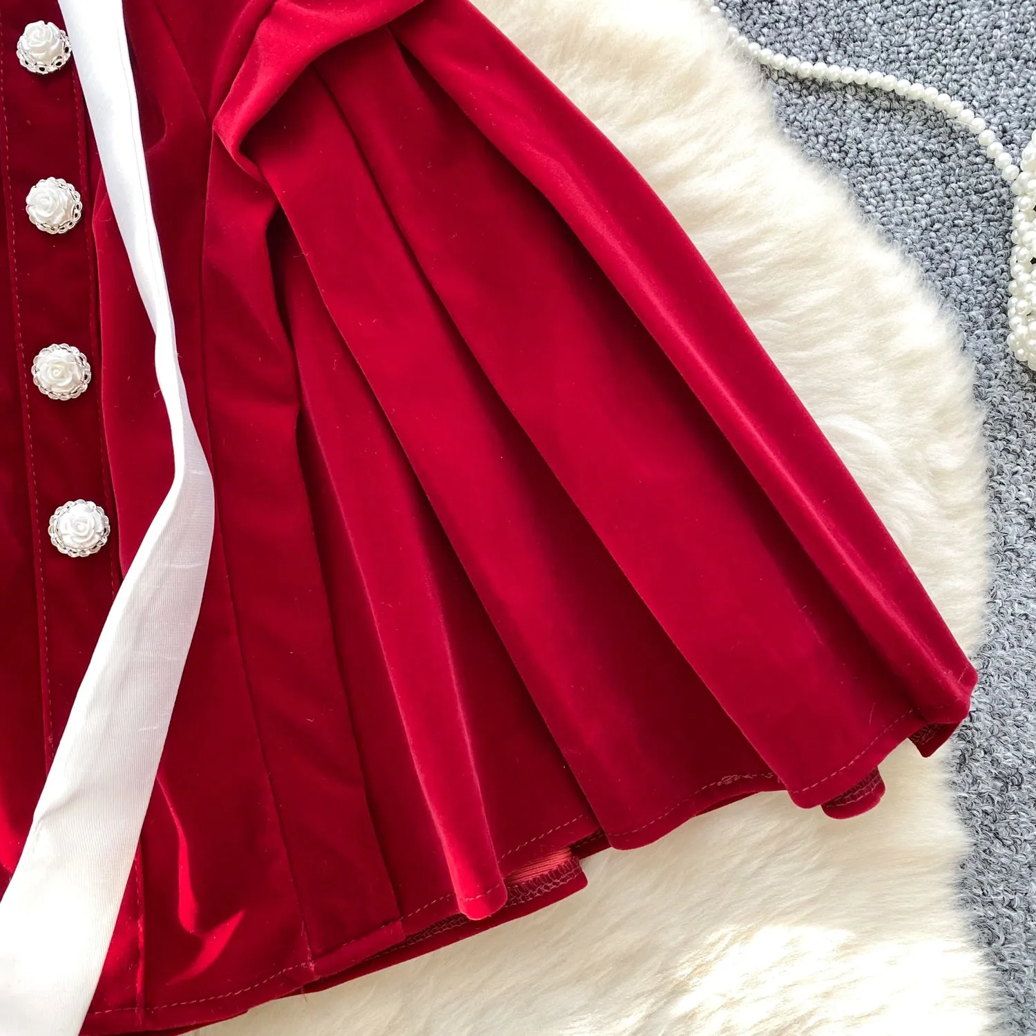 Strapless Color-blocking Bow Pleated Dress
