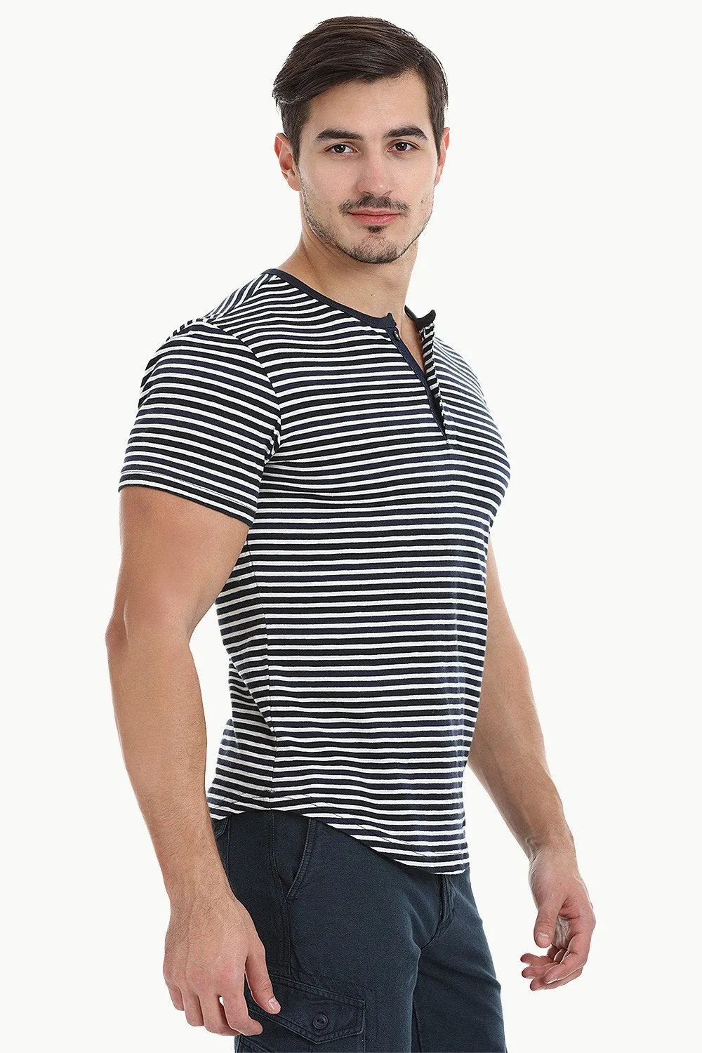 Striped Henley With Oval Bottom