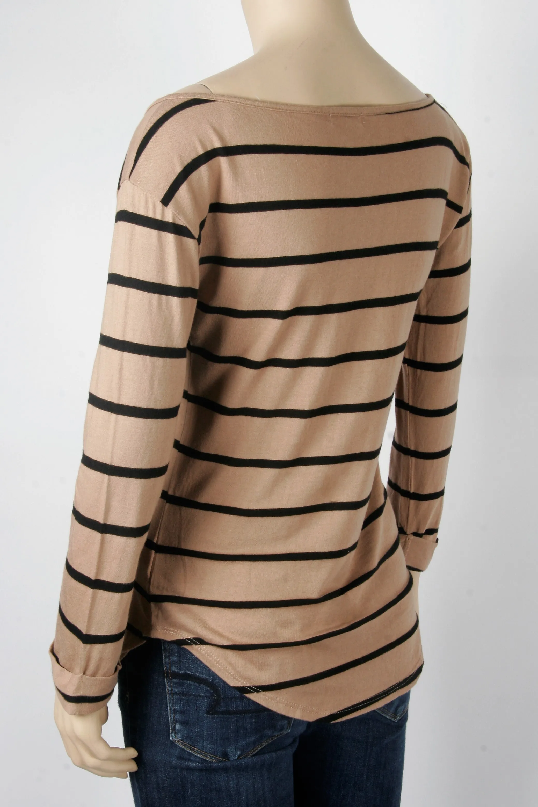 Stylemint Long Sleeve Taupe Striped Henley Tee-Stylemint Size 1 (Equiv. to Size 2/4)