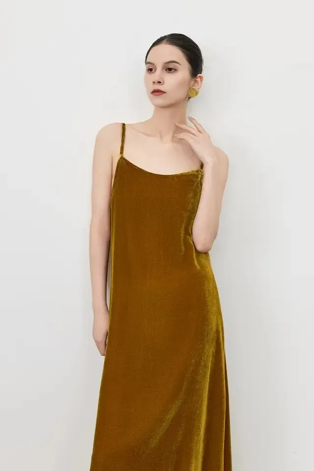 Summer Bakcless Silk Lined Velvet Slip Dress