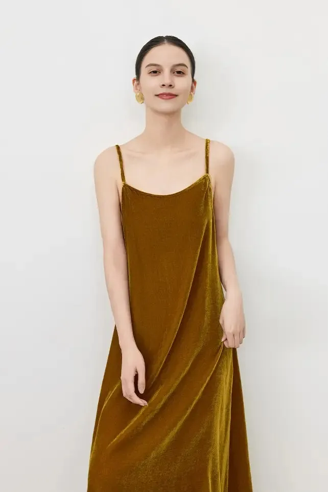 Summer Bakcless Silk Lined Velvet Slip Dress
