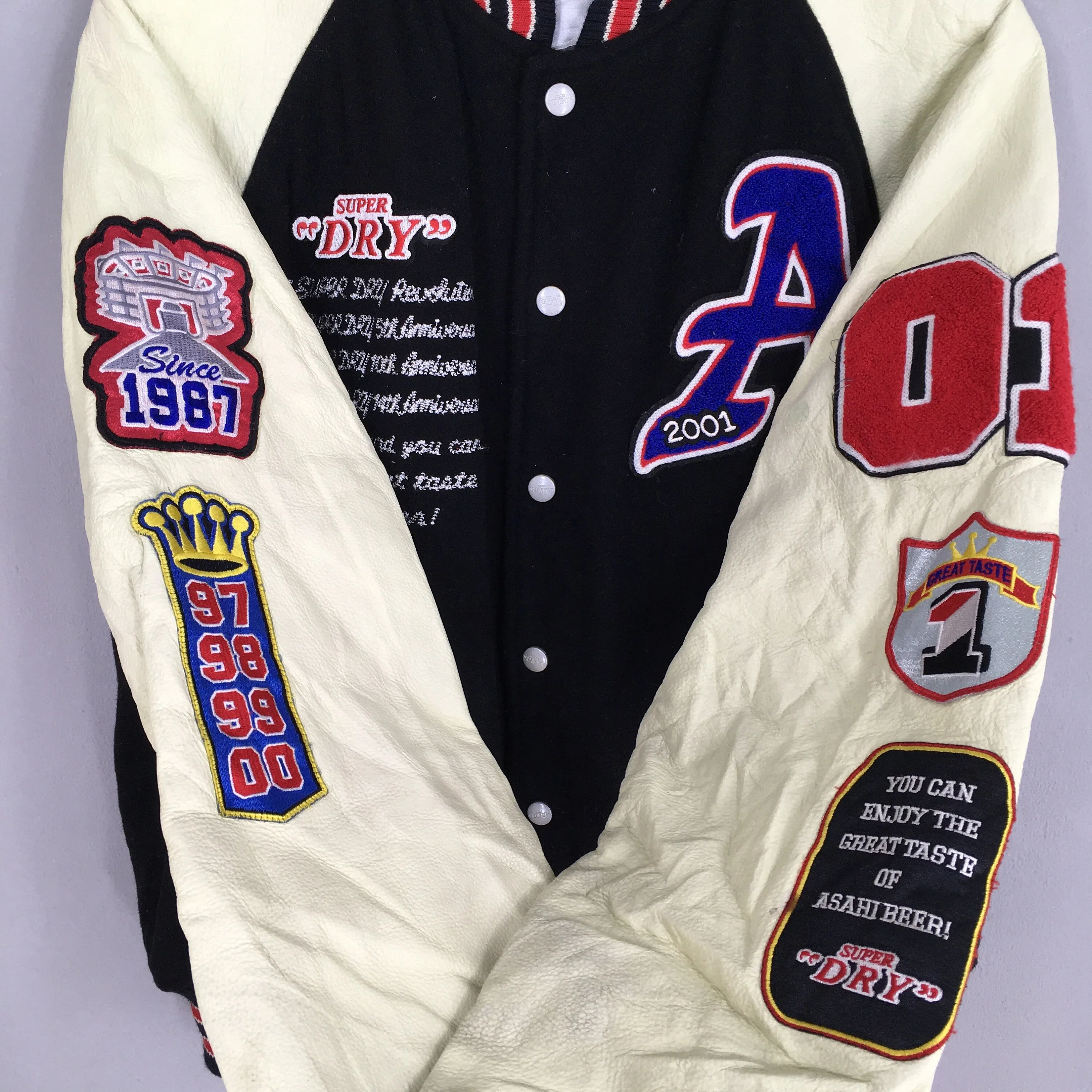 Superdry Japan Varsity Wool Leather Jacket Large