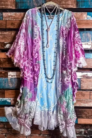 Sweet Romance Lace Duster Kimono Wine & Multi-Color