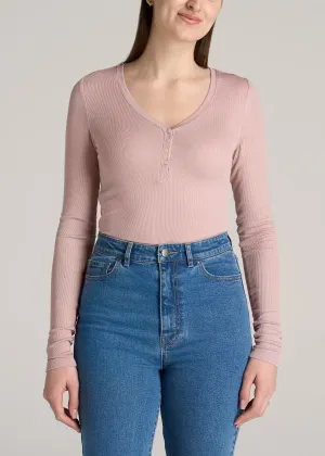 Tall Women's FITTED Ribbed Long Sleeve Henley in Ballerina Pink