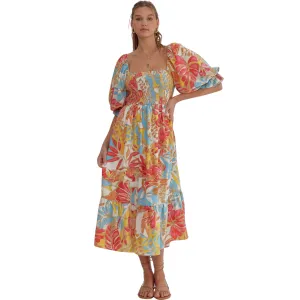 Tropical Print Midi Dress