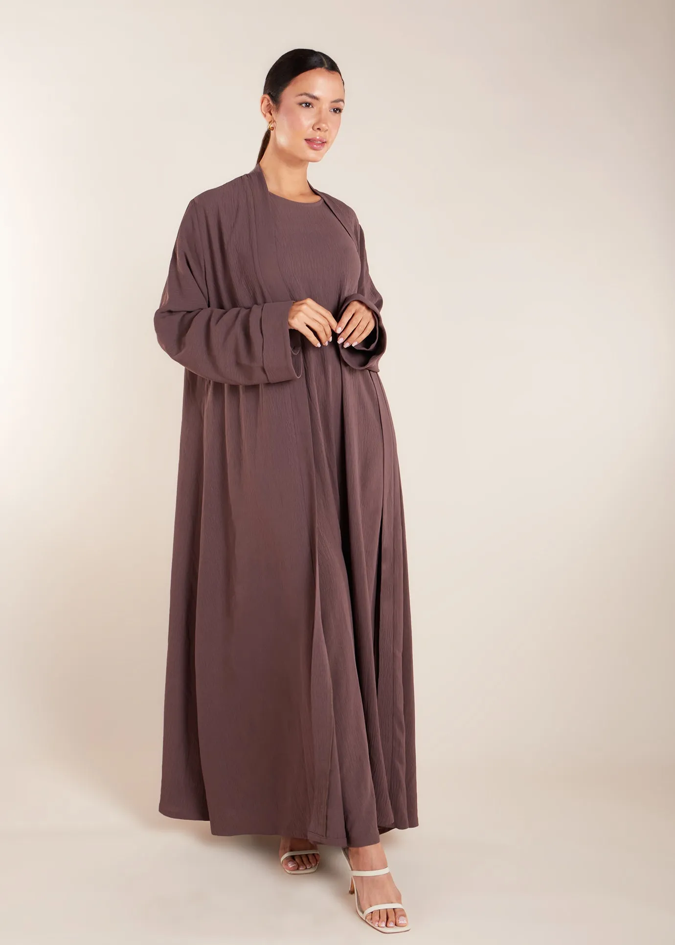 Two Piece Open Abaya with Slip Coffee
