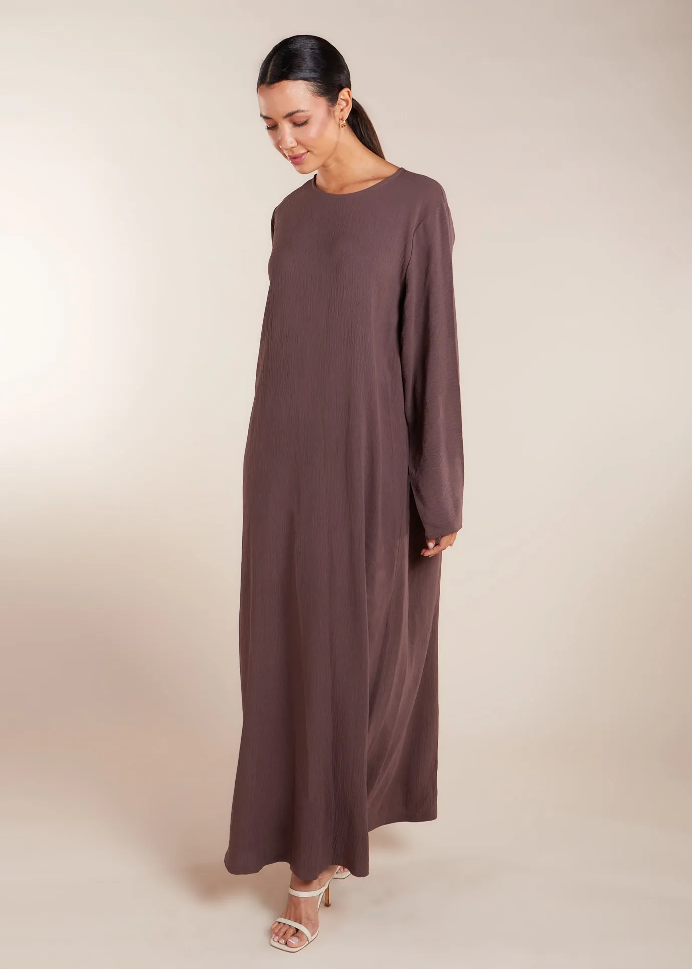 Two Piece Open Abaya with Slip Coffee