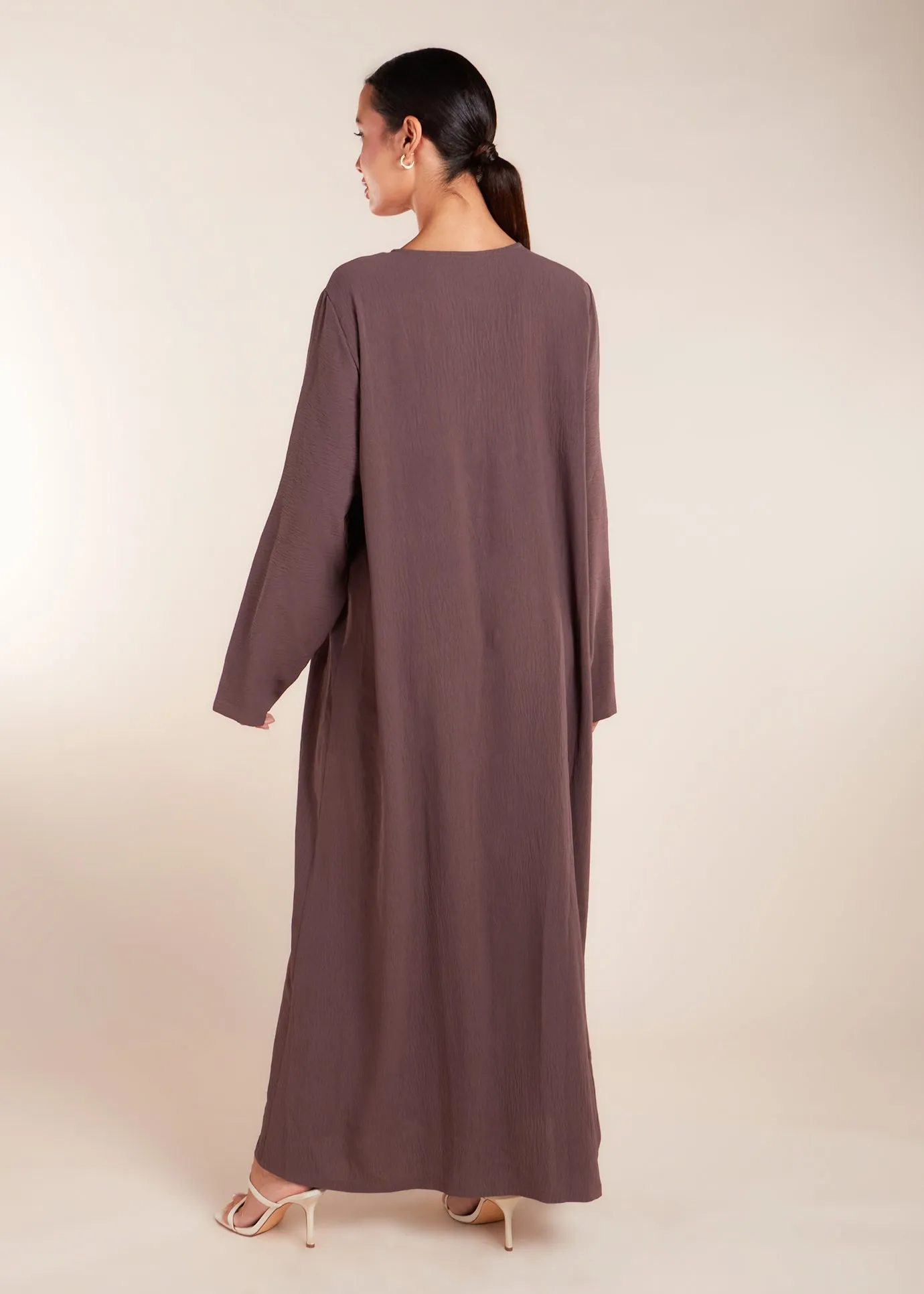 Two Piece Open Abaya with Slip Coffee