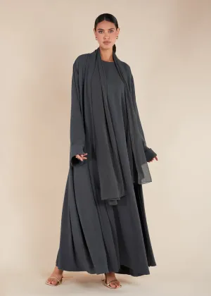 Two Piece Open Abaya with Slip Grey