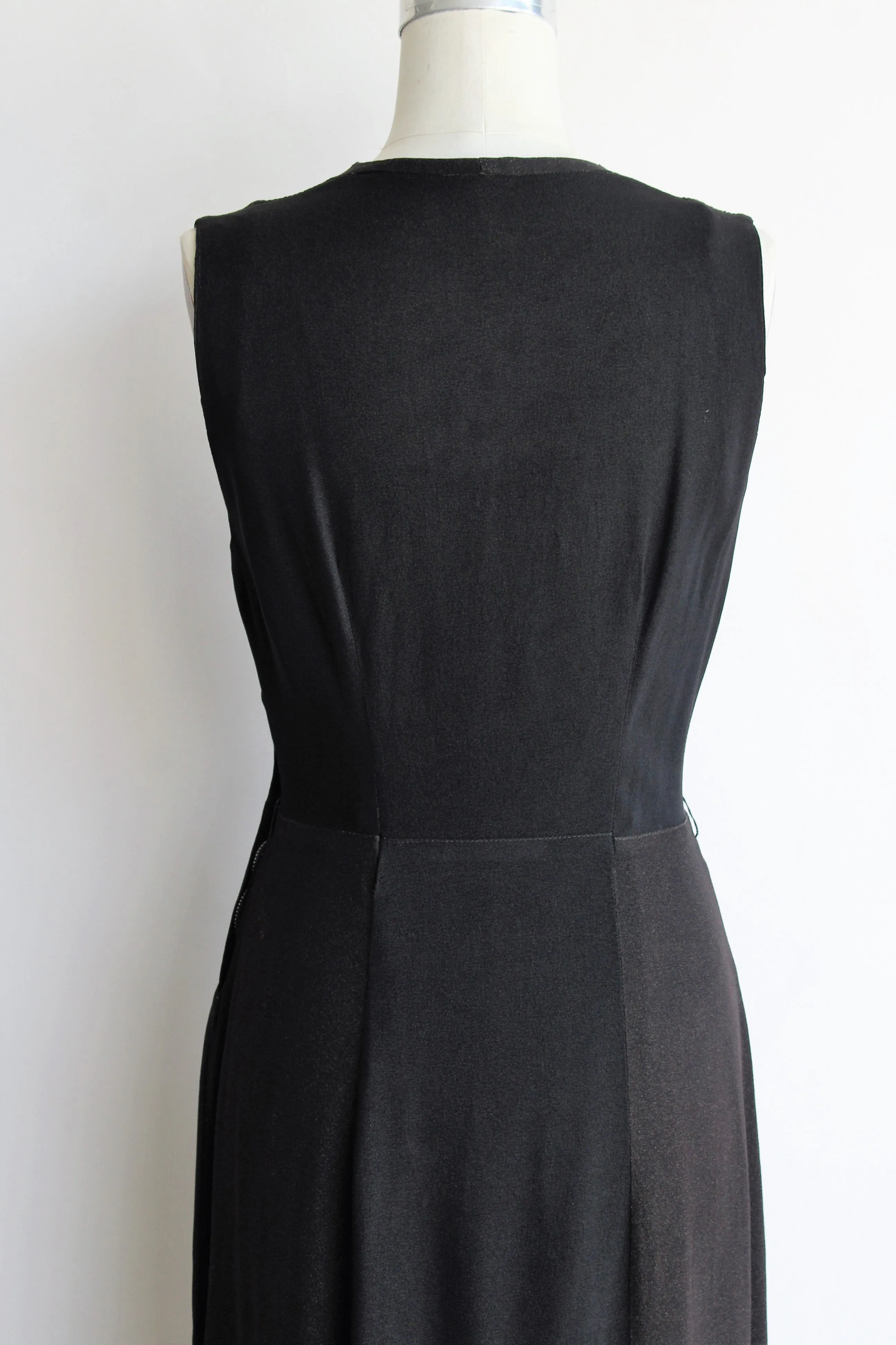 Vintage 1940s Black Rayon Sleeveless Dress