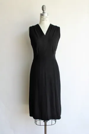 Vintage 1940s Black Rayon Sleeveless Dress