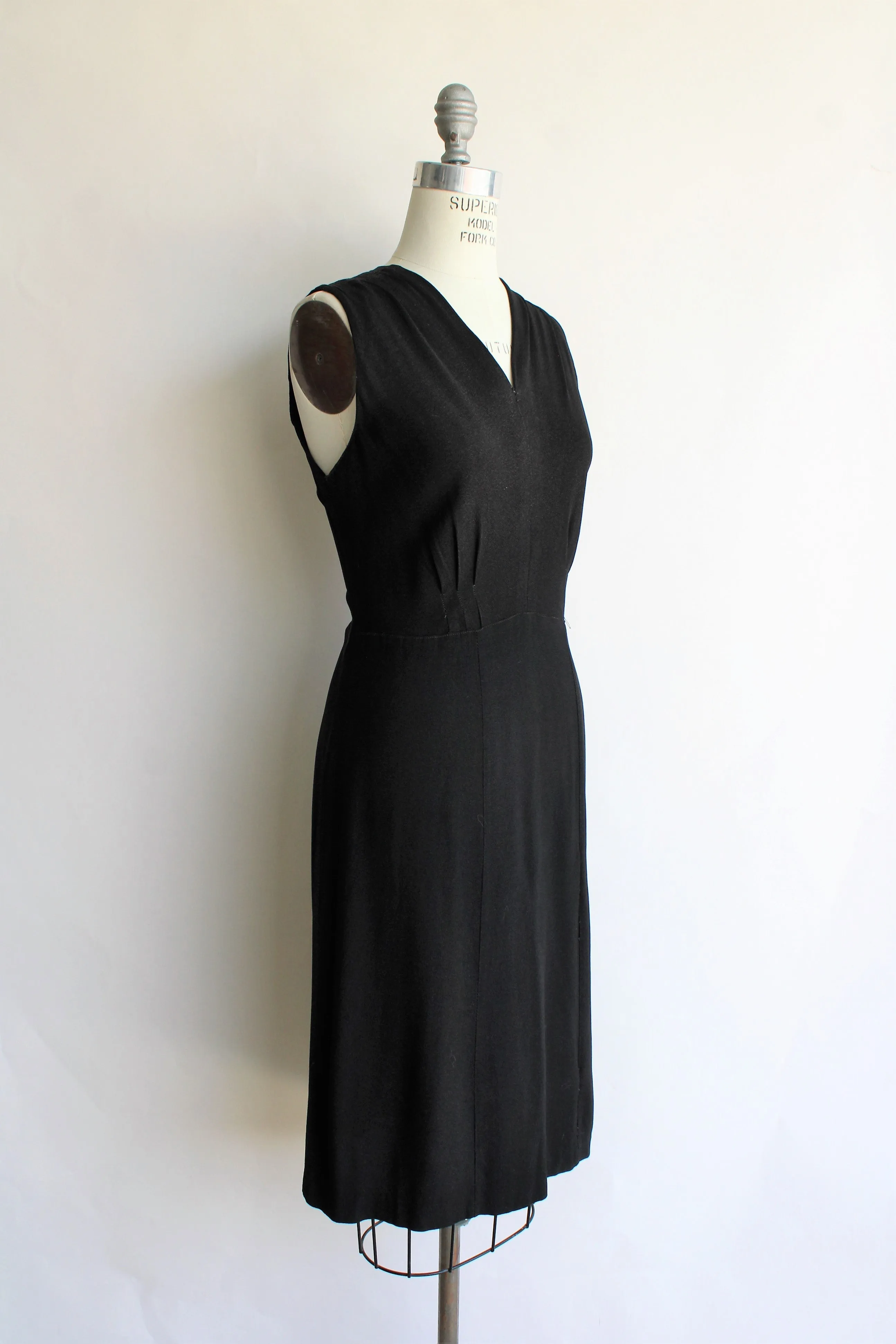 Vintage 1940s Black Rayon Sleeveless Dress
