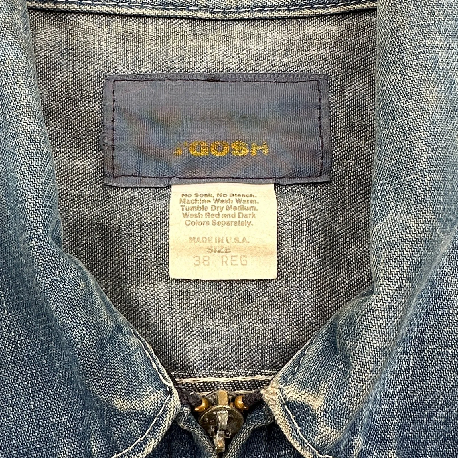 Vintage Oshkosh B’Gosh Full Zip Denim Jean Jacket Union Made in USA - 38 (Small)