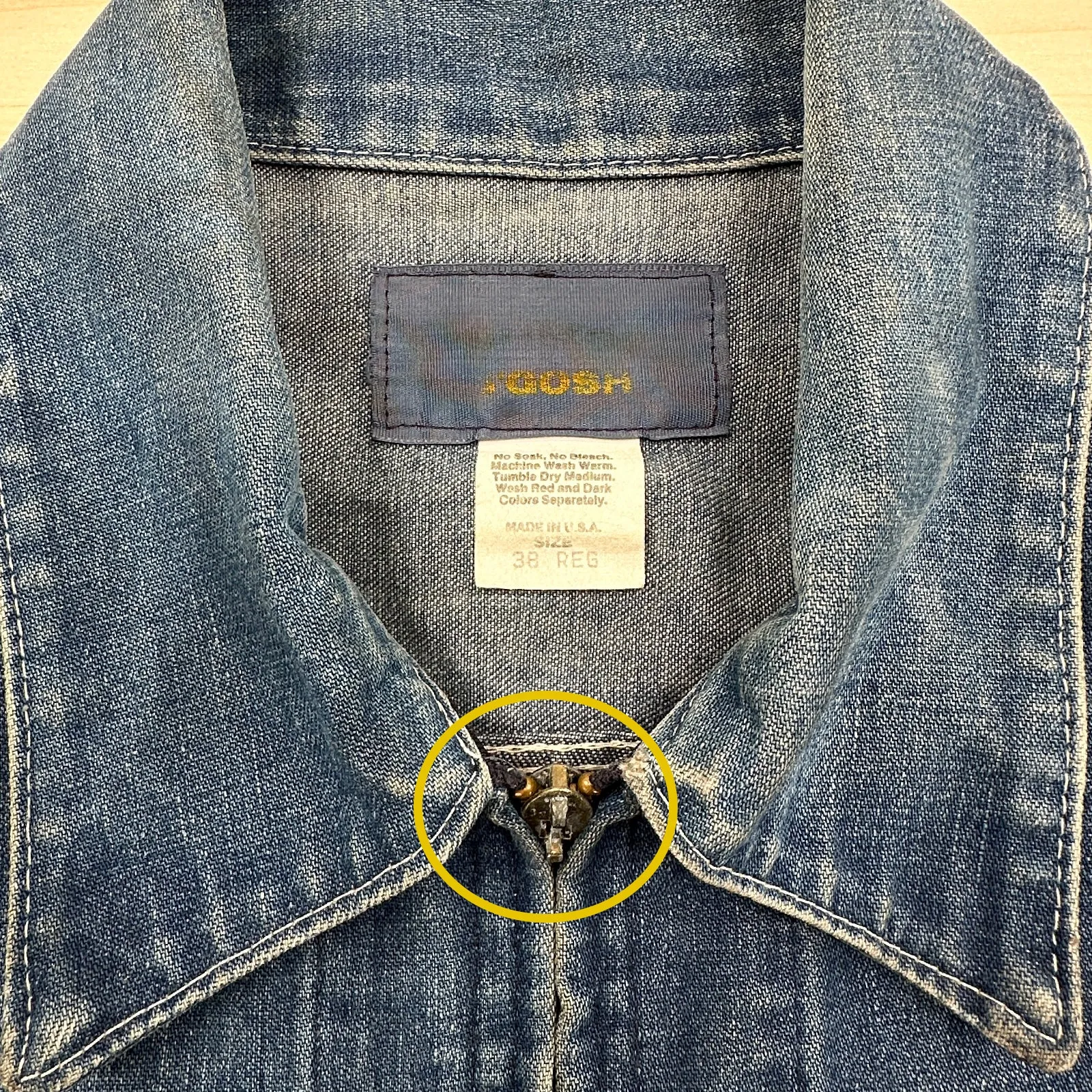 Vintage Oshkosh B’Gosh Full Zip Denim Jean Jacket Union Made in USA - 38 (Small)