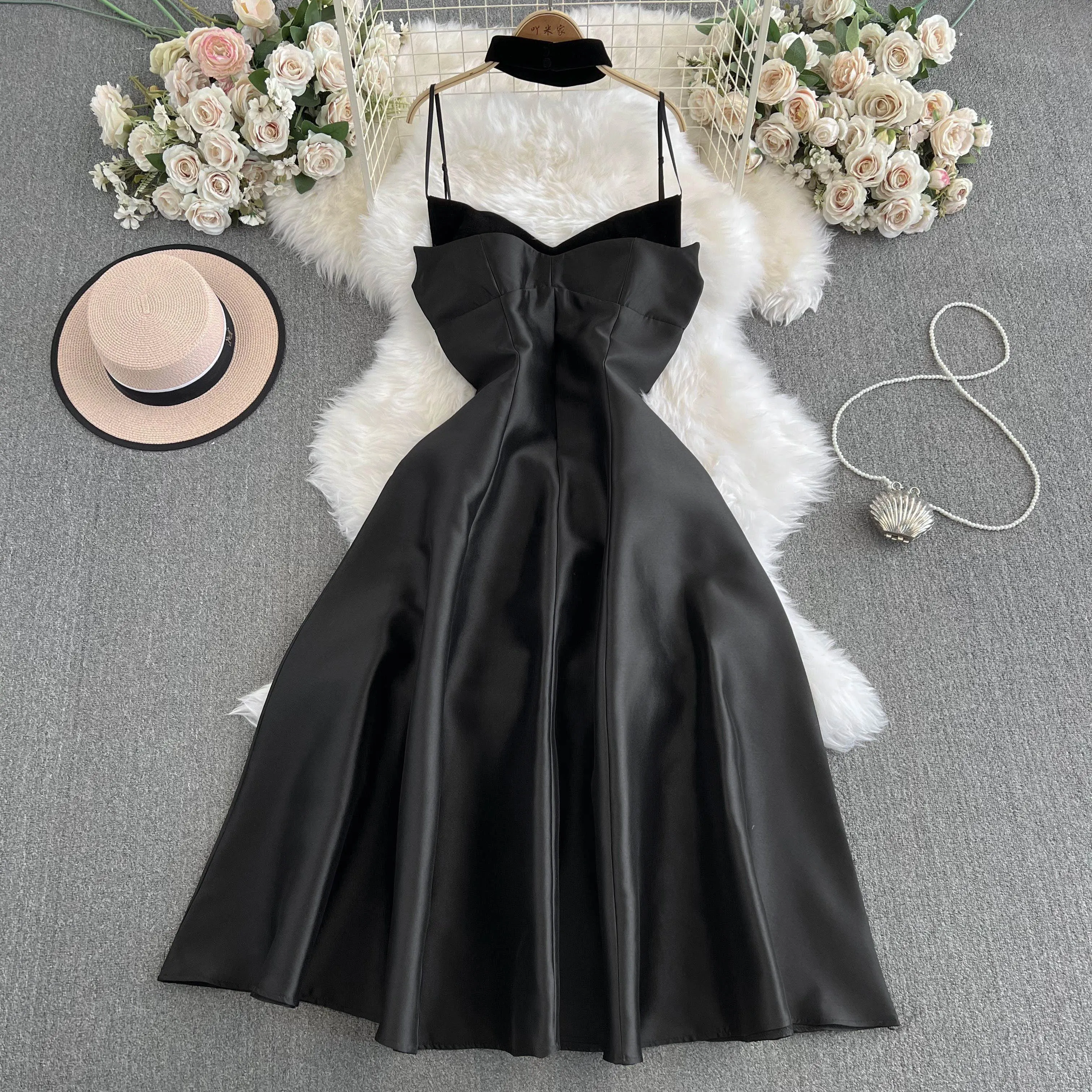 Vintage Ruffled Slip Dress with Choker
