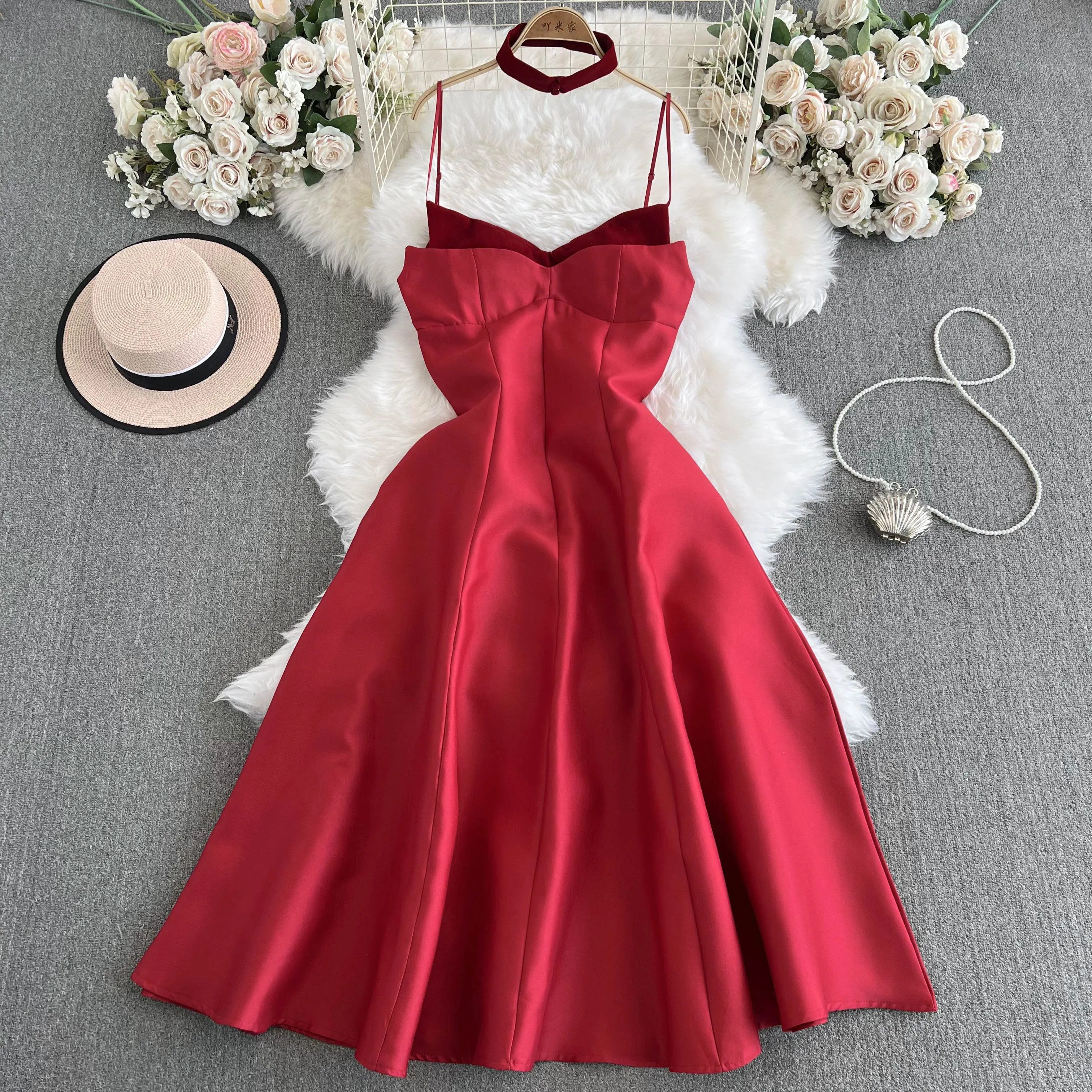 Vintage Ruffled Slip Dress with Choker