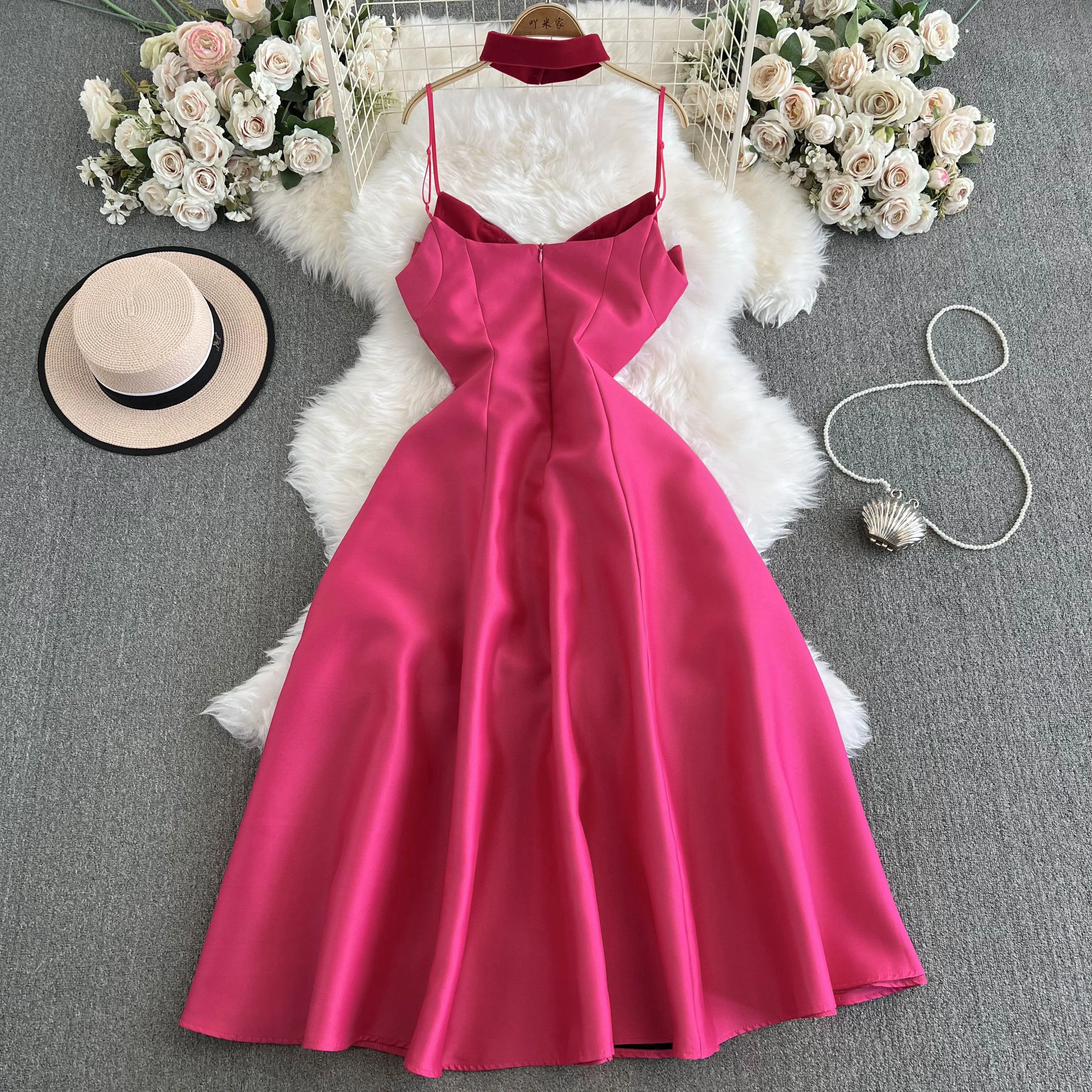 Vintage Ruffled Slip Dress with Choker