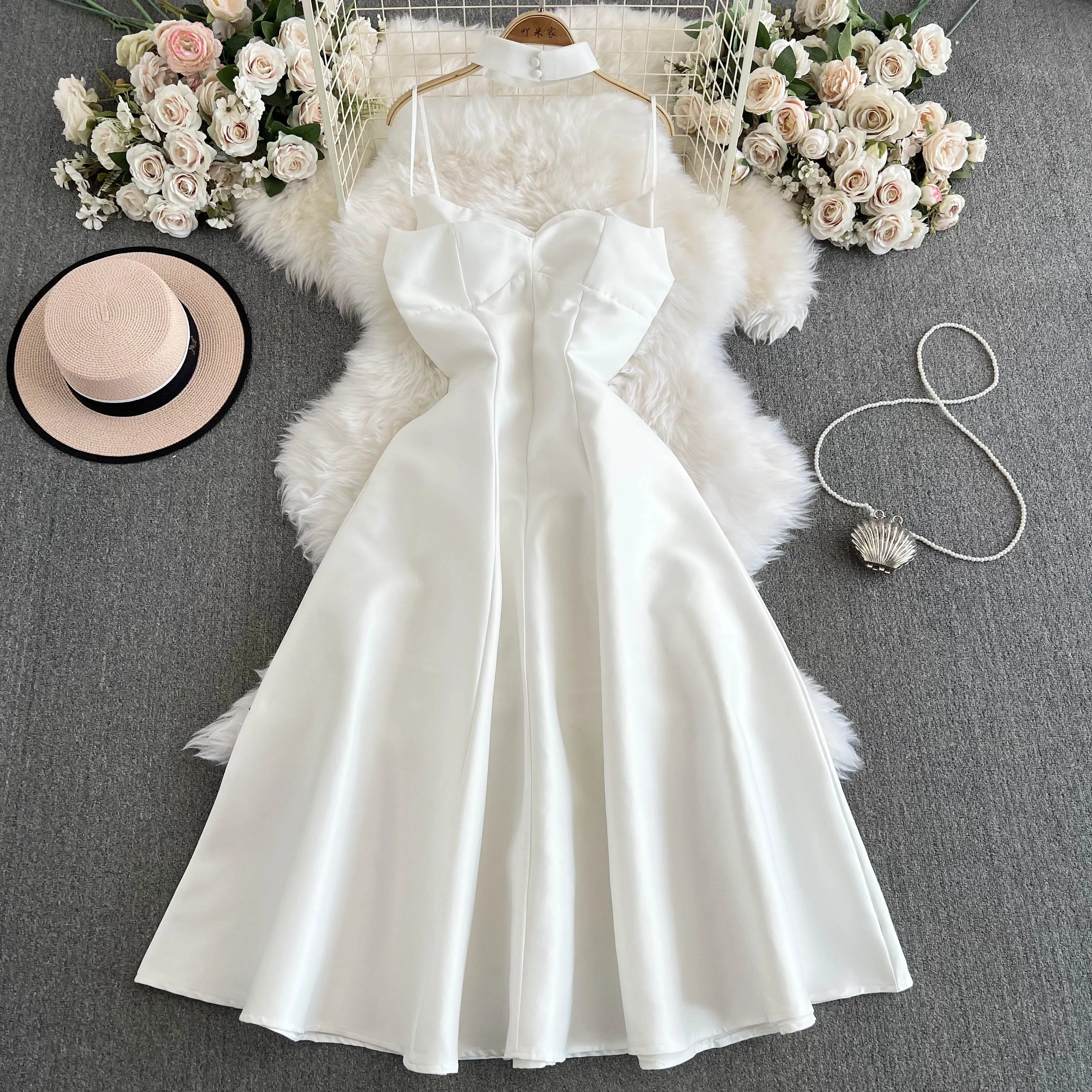 Vintage Ruffled Slip Dress with Choker