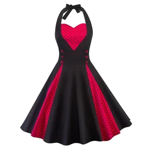 Vintage Trumpet Polka Dots Patchwork Lace-Up Retro Dress