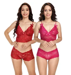 Viral Girl's Women's Babydoll Lingerie Set For Honeymoon For Women's Thongs (Maroon::pink_Free Size) (pack Of 2)
